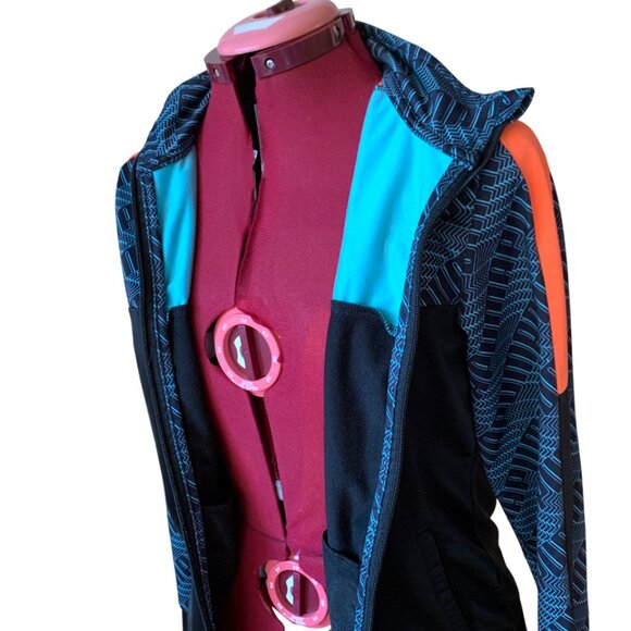 PUMA Kids Track Jacket Size Large 14-16 Black Teal Orange Logo Pattern Full Zip - Picture 10 of 10